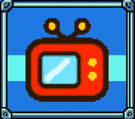 Pixel-art retro television with antennae and a glinting blue screen